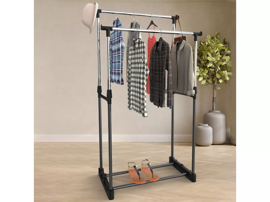 Porte-manteau double Donkey Steak gris 74x42x157cm Thinia Home