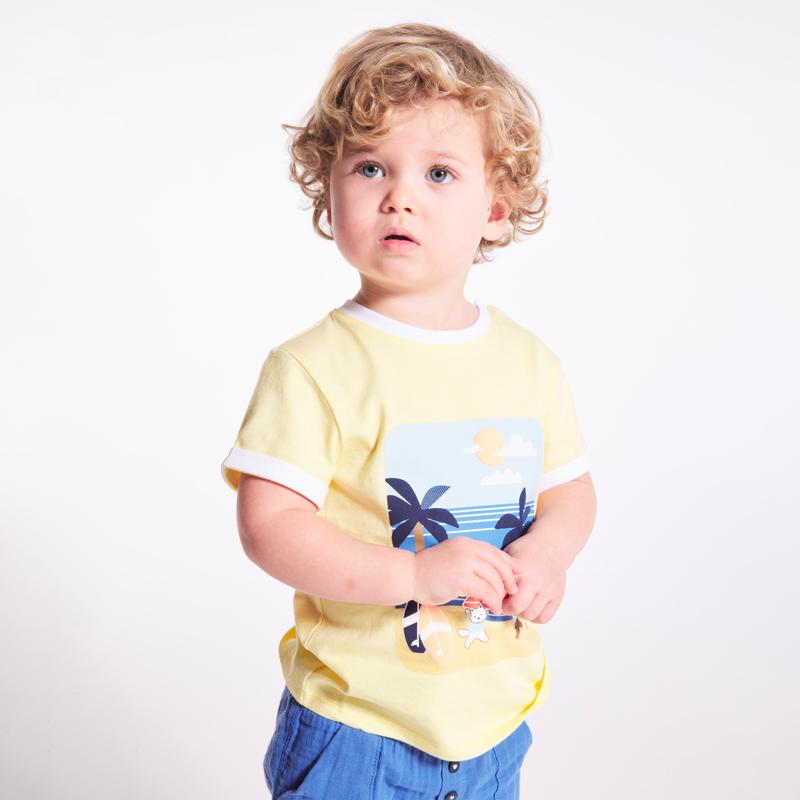 T-shirt animaux surfeurs jaune bébé garçon Jaune