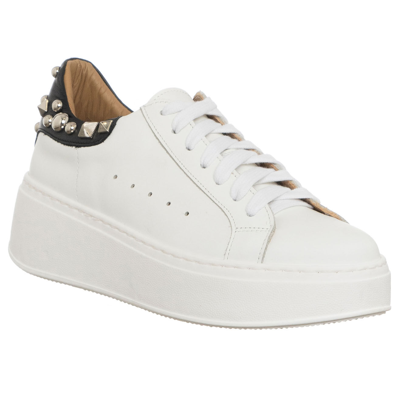 Loretta Pettinari Sneakers en Cuir Martina blanc/noir - Plateforme 4 cm