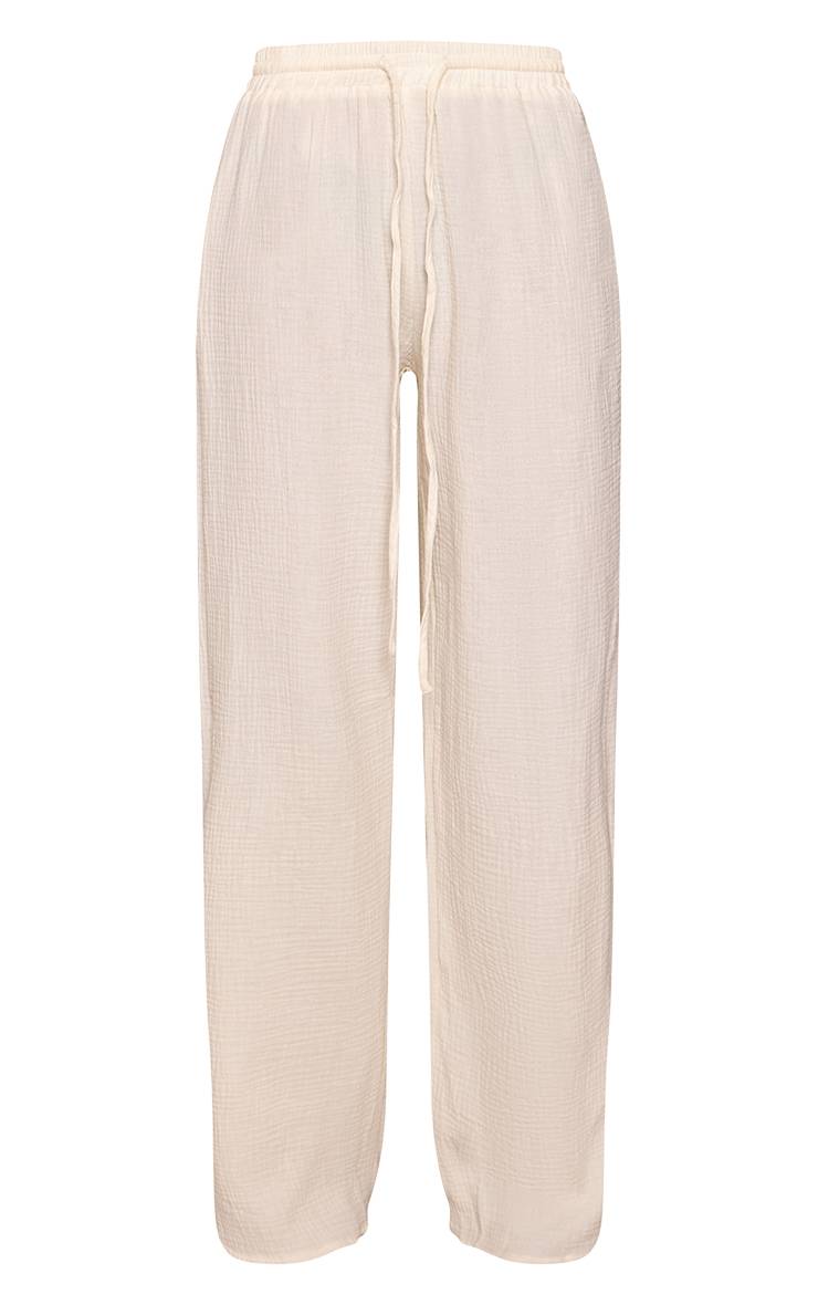 Crème Pantalon Large En Gaze Texturée Pour Grandes Tailles