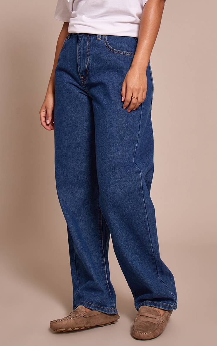 Bleu Foncé Prettylittlething Petite Jean Boyfriend Taille Haute