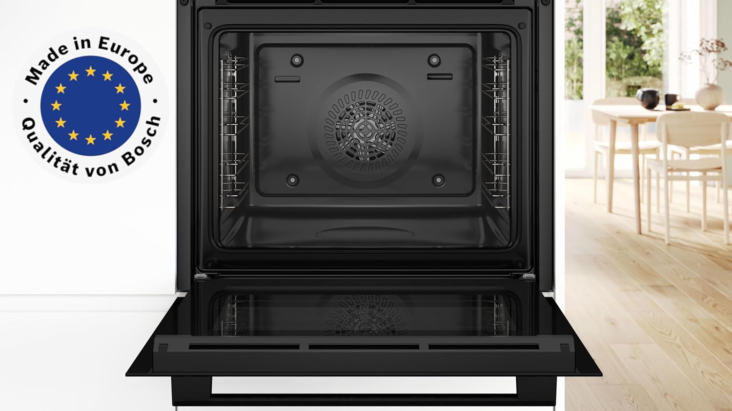 Bosch HBA514BB3, Serie 4, Einbau-Backofen 60 x 60 cm, LED-Display-Steuerung, Hydrolytische Reinigungshilfe, 3D-Heißluft für gleichmäßiges Backen auf 3 Ebenen, Schnellaufheizung, Schwarz