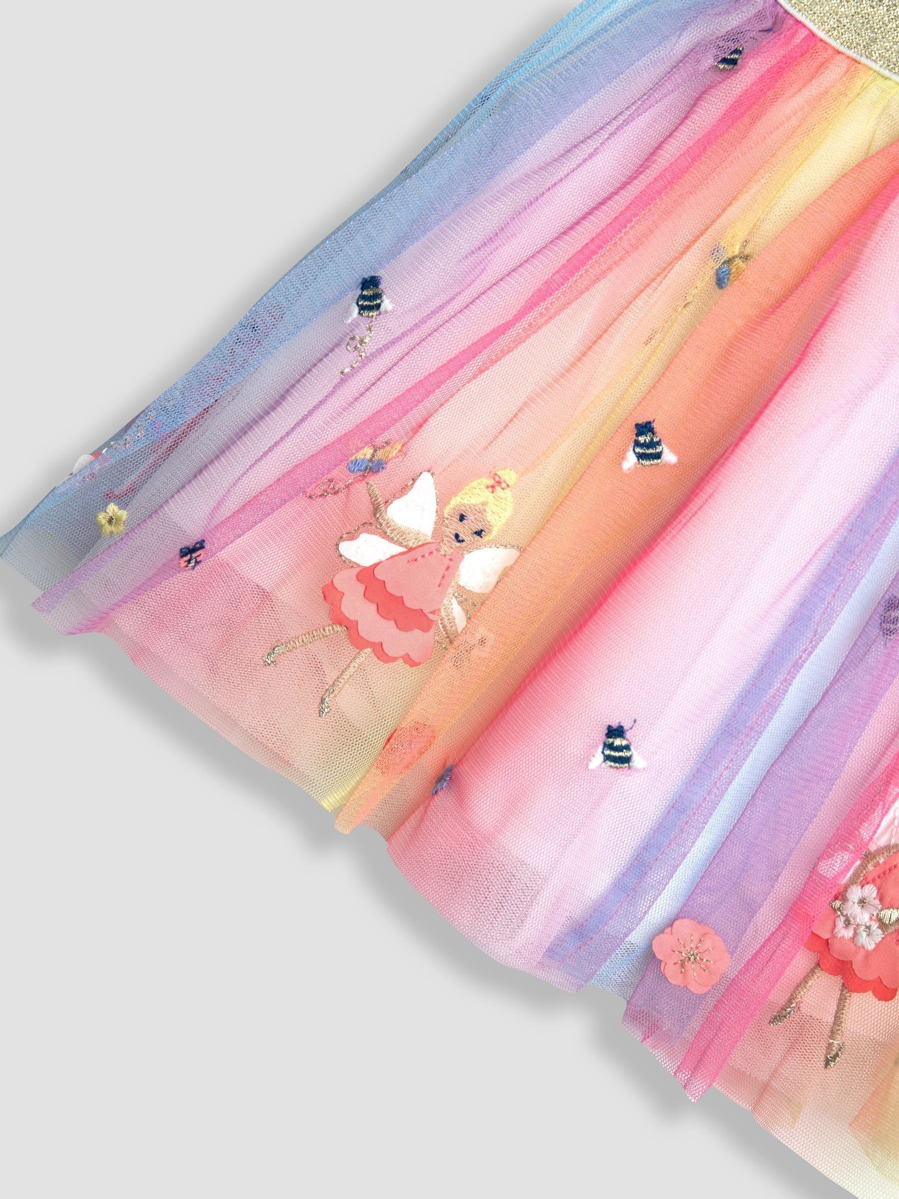 Crèmekleurig met eenhoorn - JoJo Maman Bébé Frill Sleeve Top & Tulle Skirt Set
