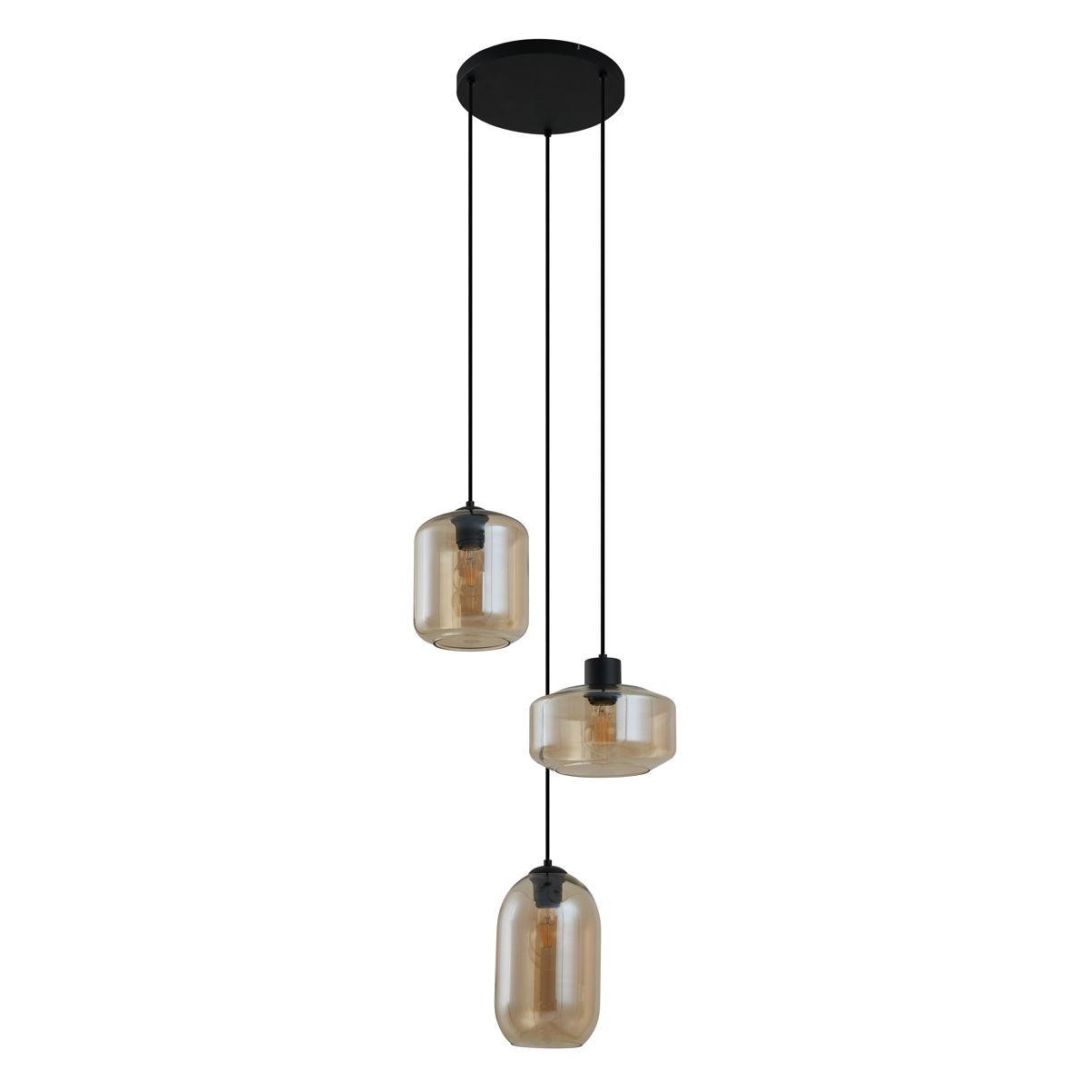 Moderne hanglamp zwart met amber glas 3-lichts - Sheena