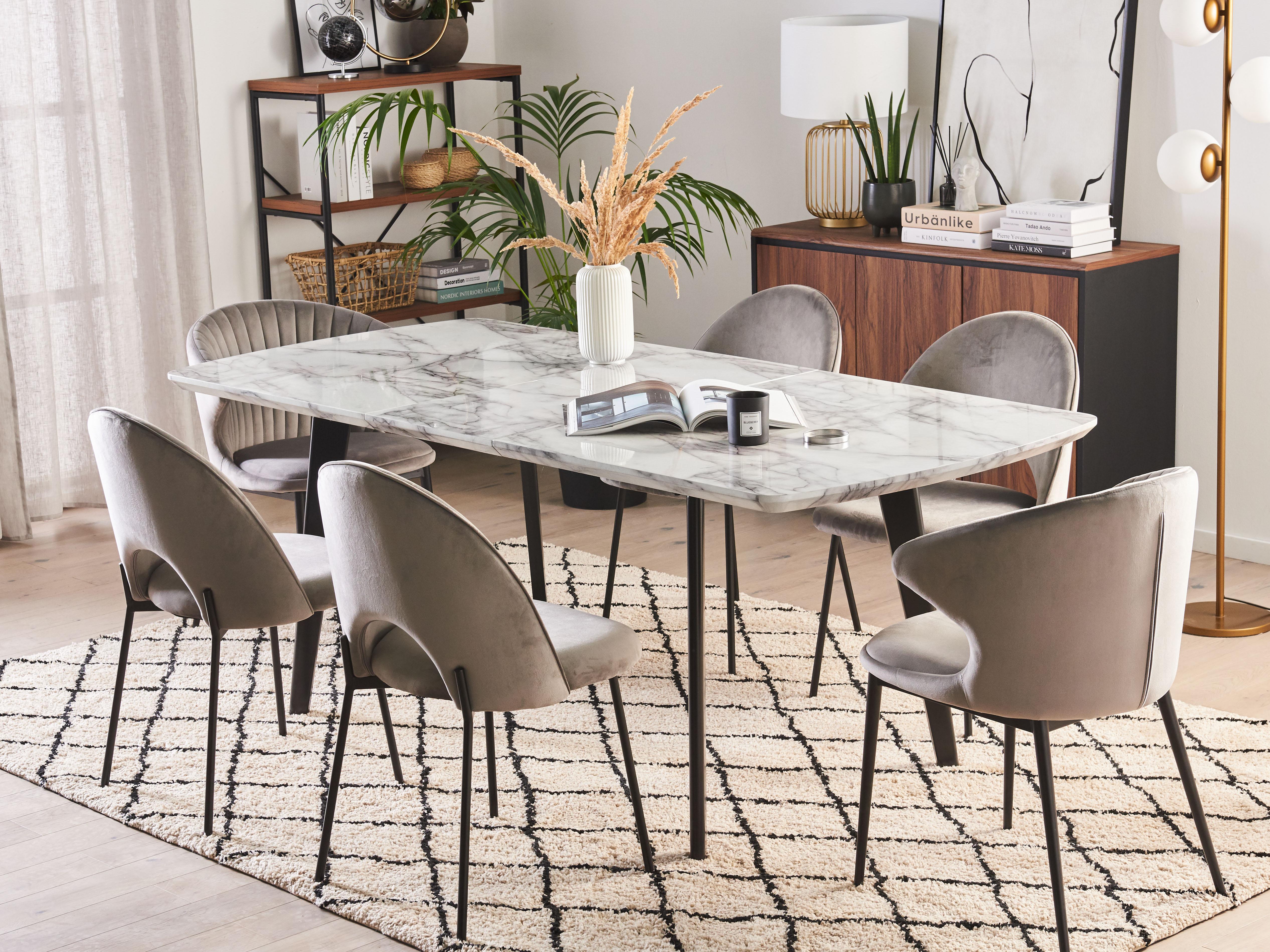Eettafel uitschuifbaar MOSBY Grijs marmer 90 cm 160/200 cm
