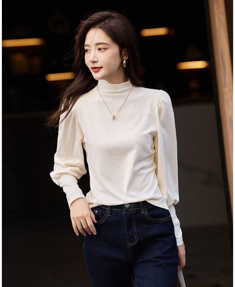 Jeonseon - T-shirt met lange mouwen en mockneck, effen