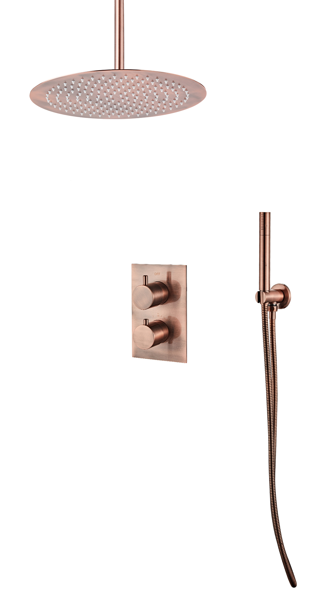 Saniclear Copper inbouw regendouche met plafondarm en 30cm hoofddouche geborsteld koper
