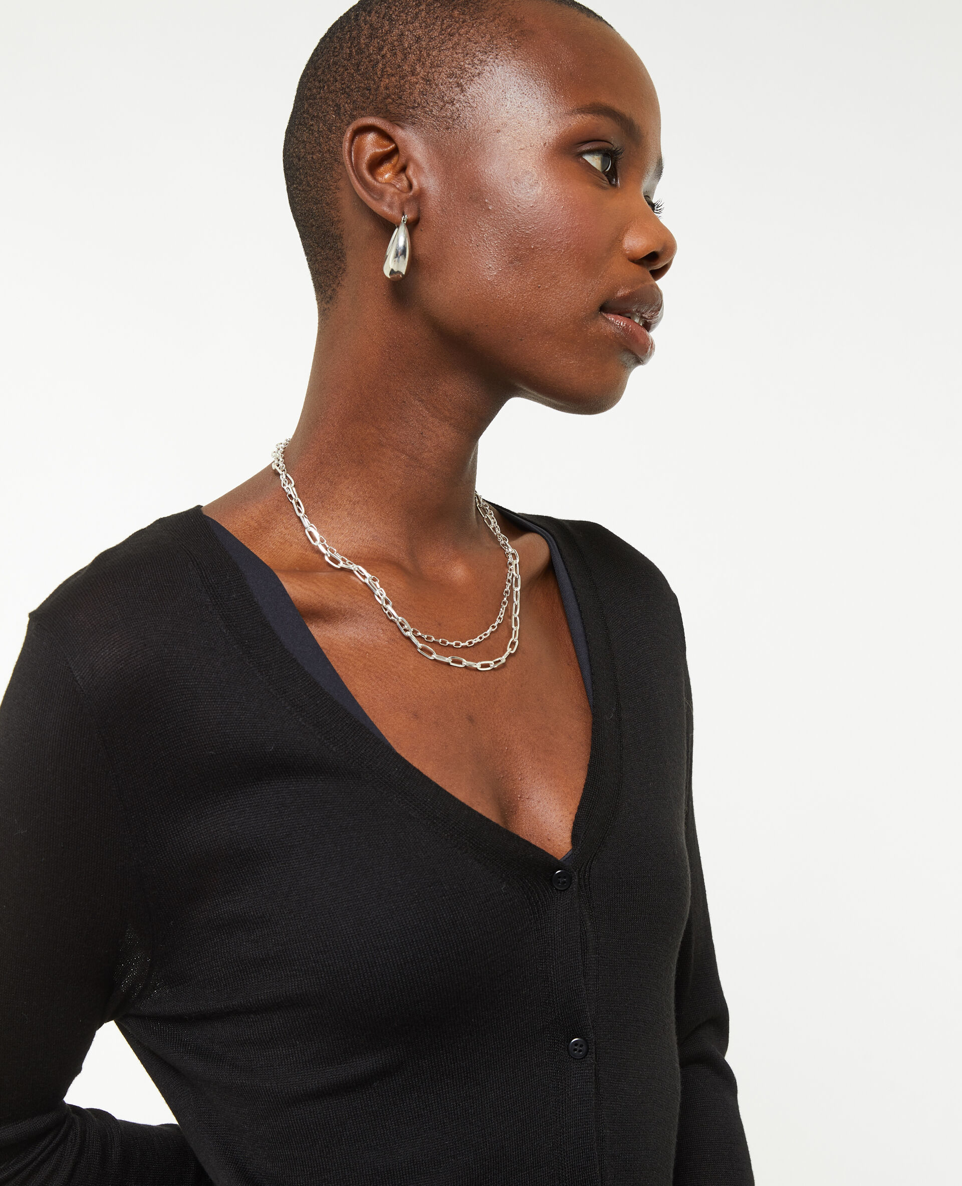 Robe longue boutonnée en maille - Noir