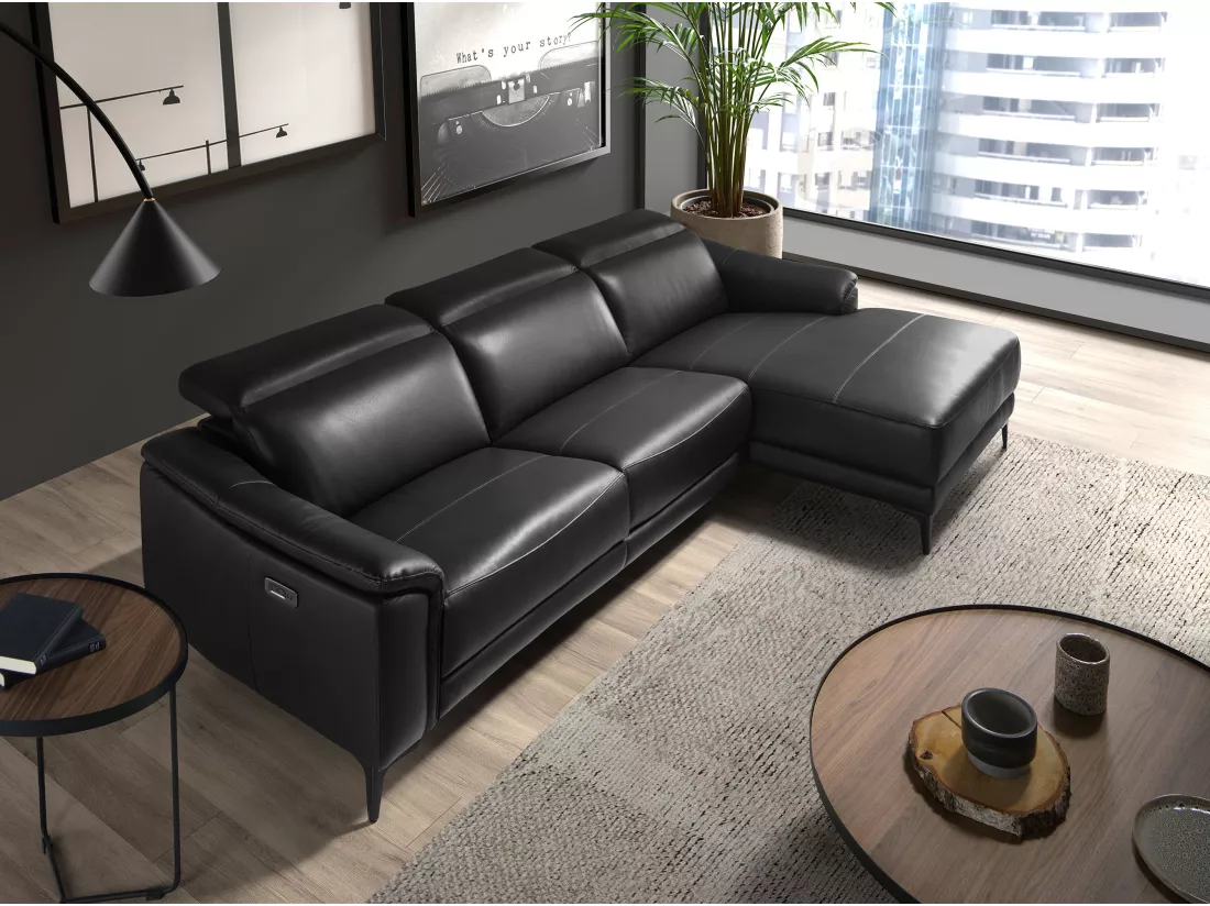 canapé d'angle relax droite en cuir noir 6205 ANGEL CERDA