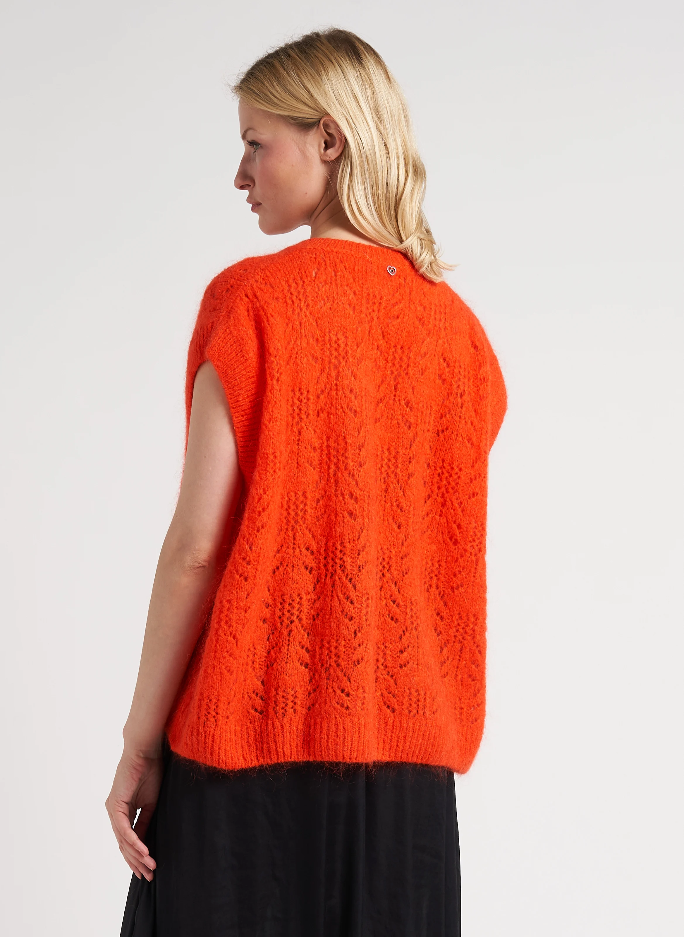 Pull col V en maille ajouré | Orange