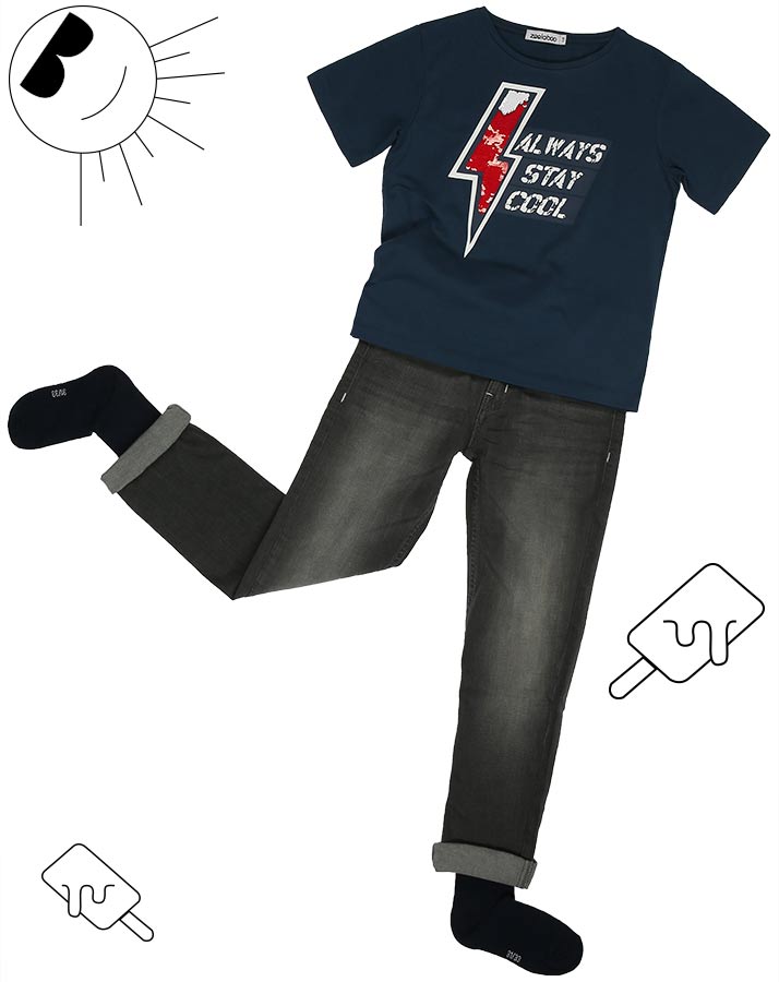 T-Shirt STAY COOL mit Wendepailletten in dunkelblau