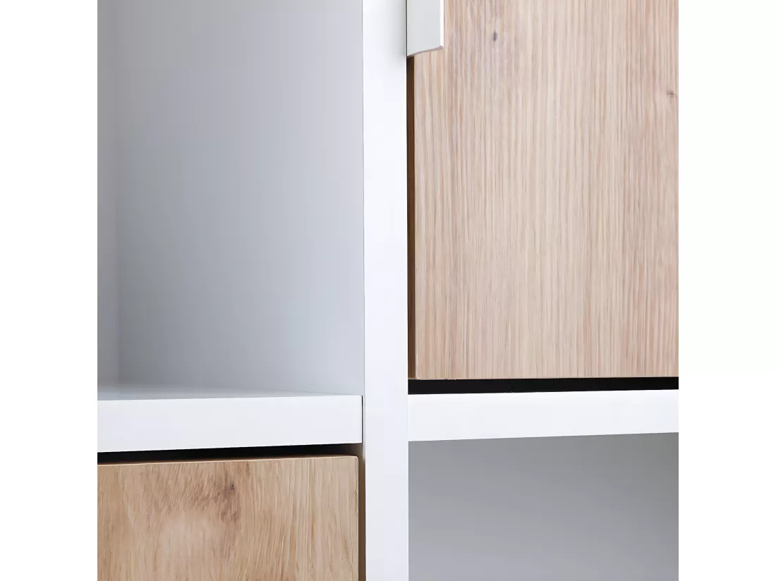 OPHELY - Meuble 5 Portes 5 Niches Blanc et Effet Bois