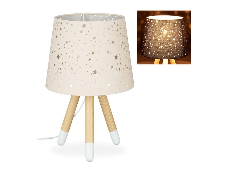 relaxdays Tischlampe Sterne Hellbraun Nachttischlampe mit niedlichem Motiv