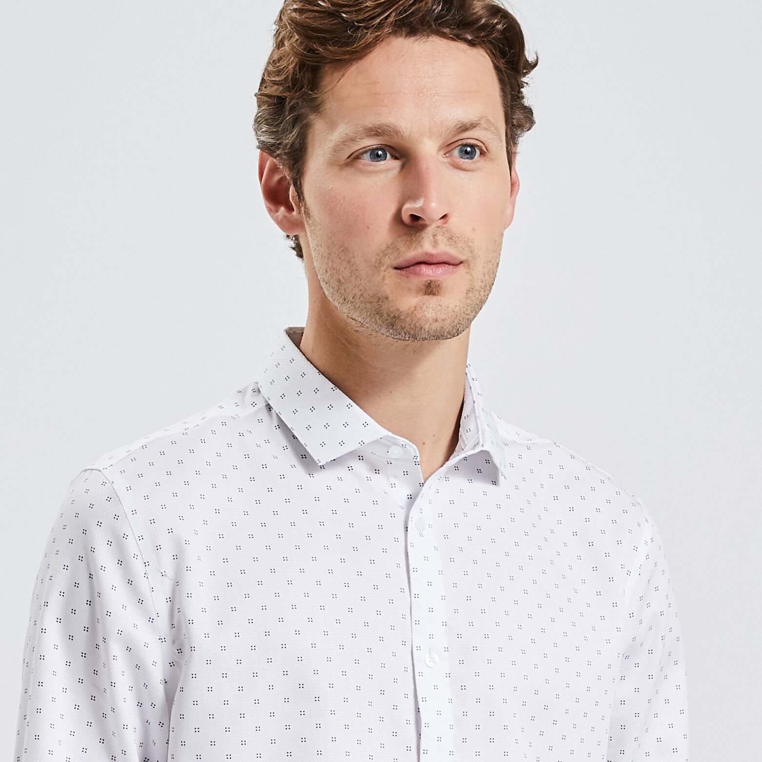 Chemise regular sans repassage coton jacquard Blanc