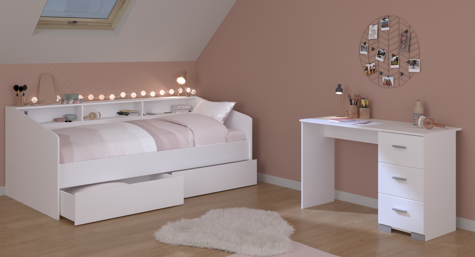 3-teiliges Kinderzimmer SLEEP 46 - weiß - mit 2 Bettschubkästen