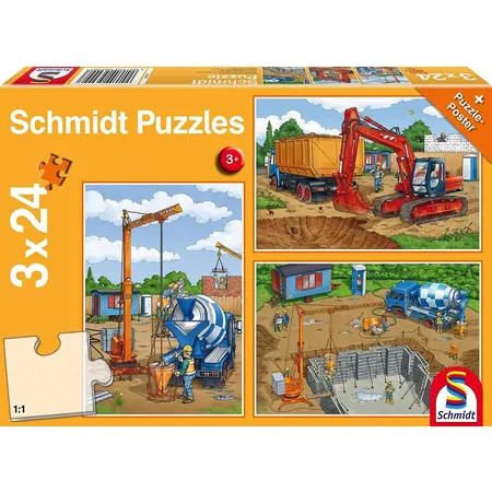 Schmidt Spiele KinderPuzzle -Auf der Baustelle, 3x 24 Teile