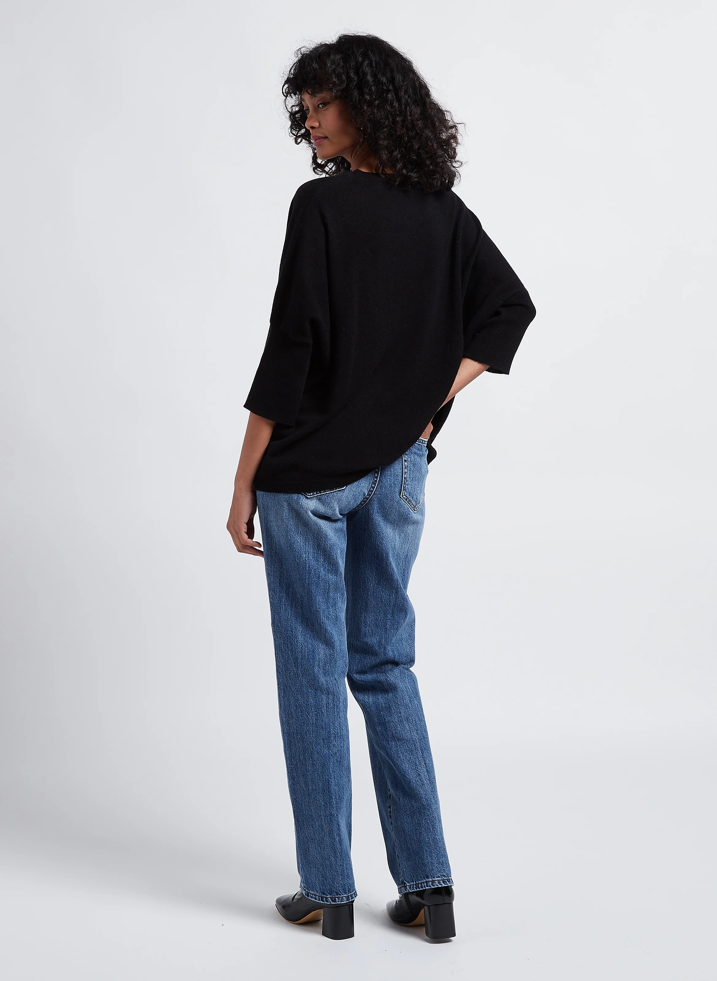 JOLINE - Jean taille haute droit en coton | Bleu