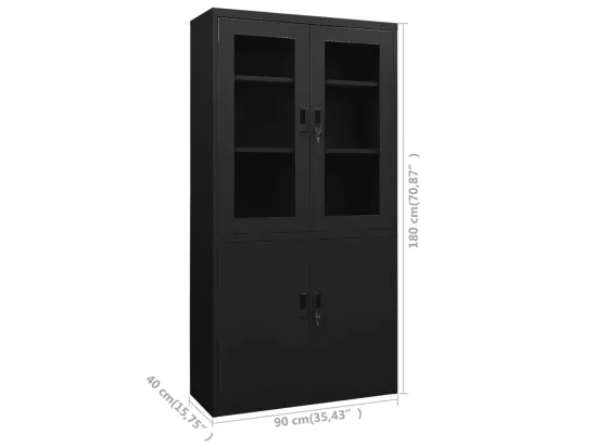 Armoire de bureau Noir 90x40x180 Acier 2