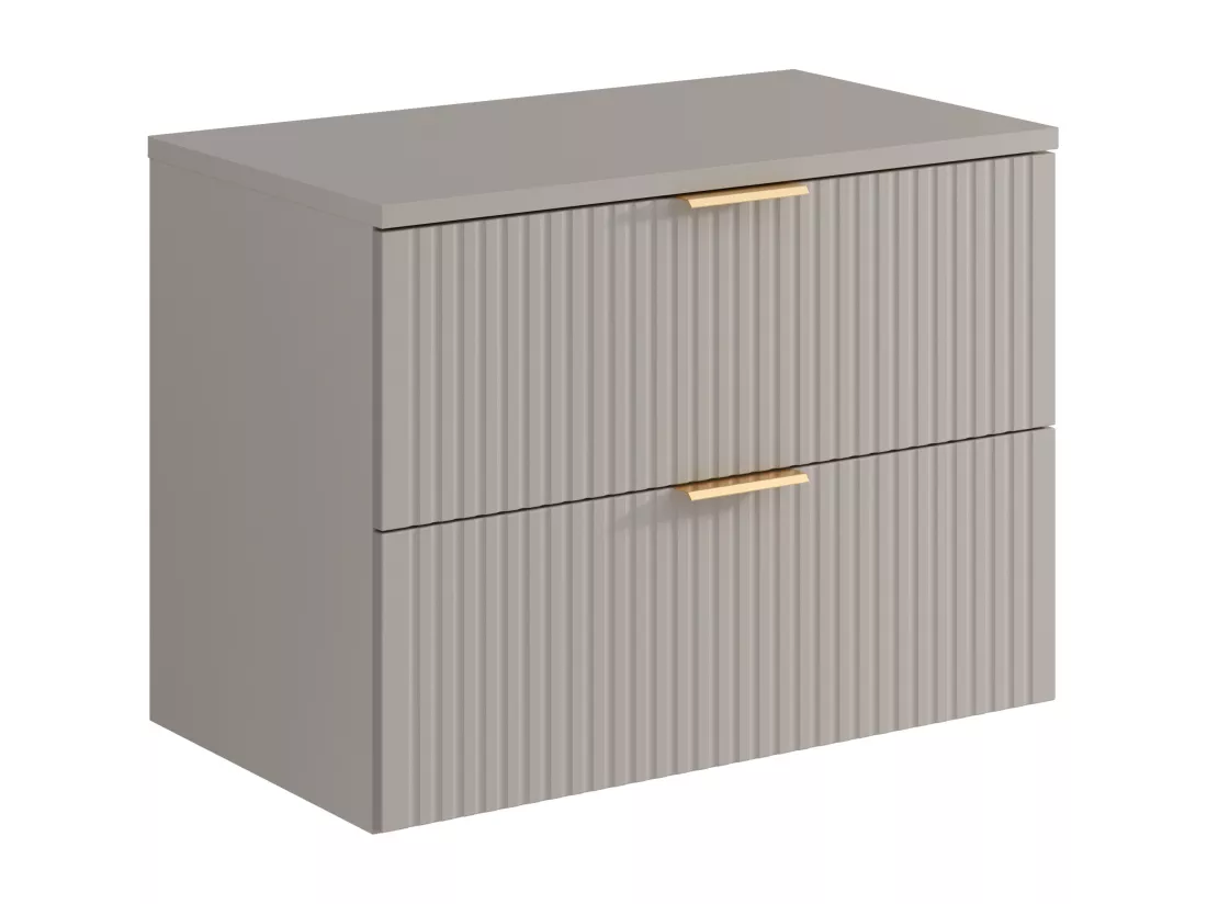 Meuble sous vasque suspendu strié avec planche - Beige - L80 cm - ZEVARA