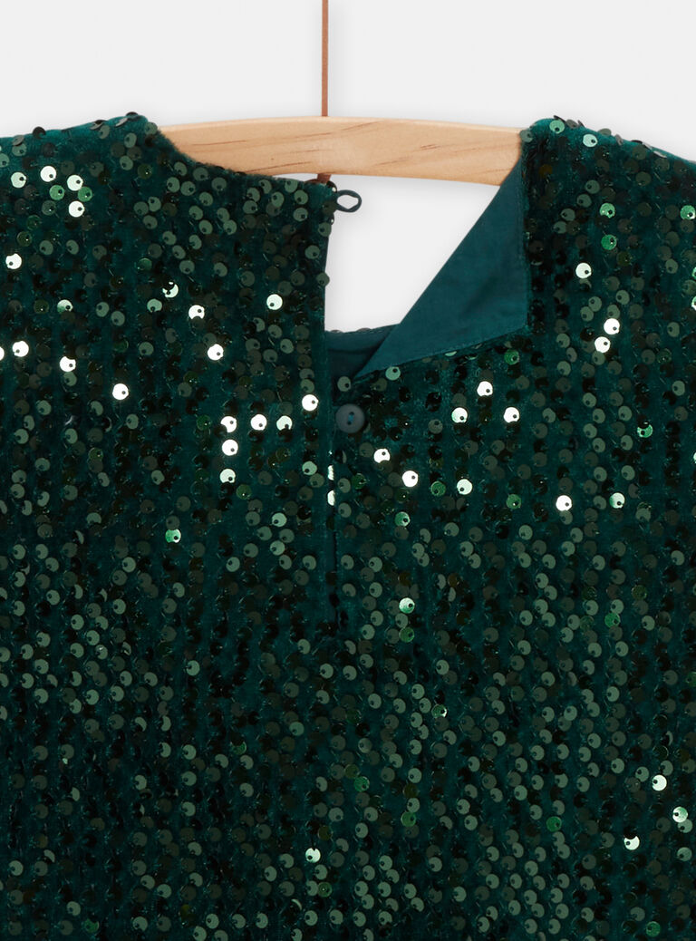 Robe vert forêt à sequins pour fille
