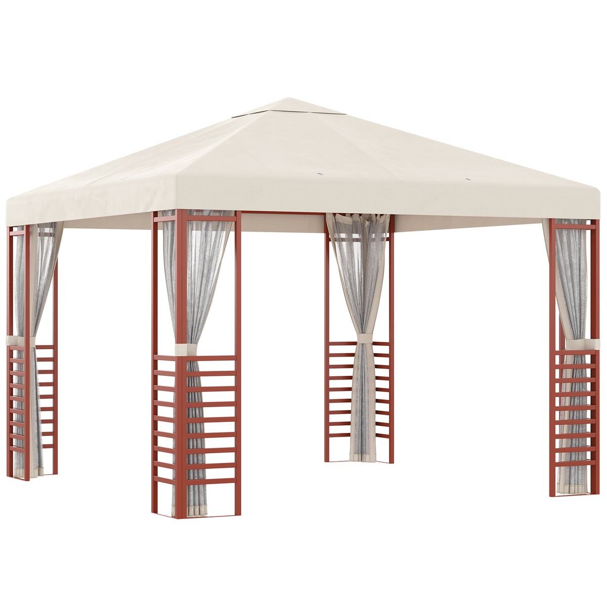 Outsunny Pavilion 2,96 x 2,96 m, Tuinpaviljoen, Tuintent, 296L x 296B x 260H cm, Staal, Polyester, Beige