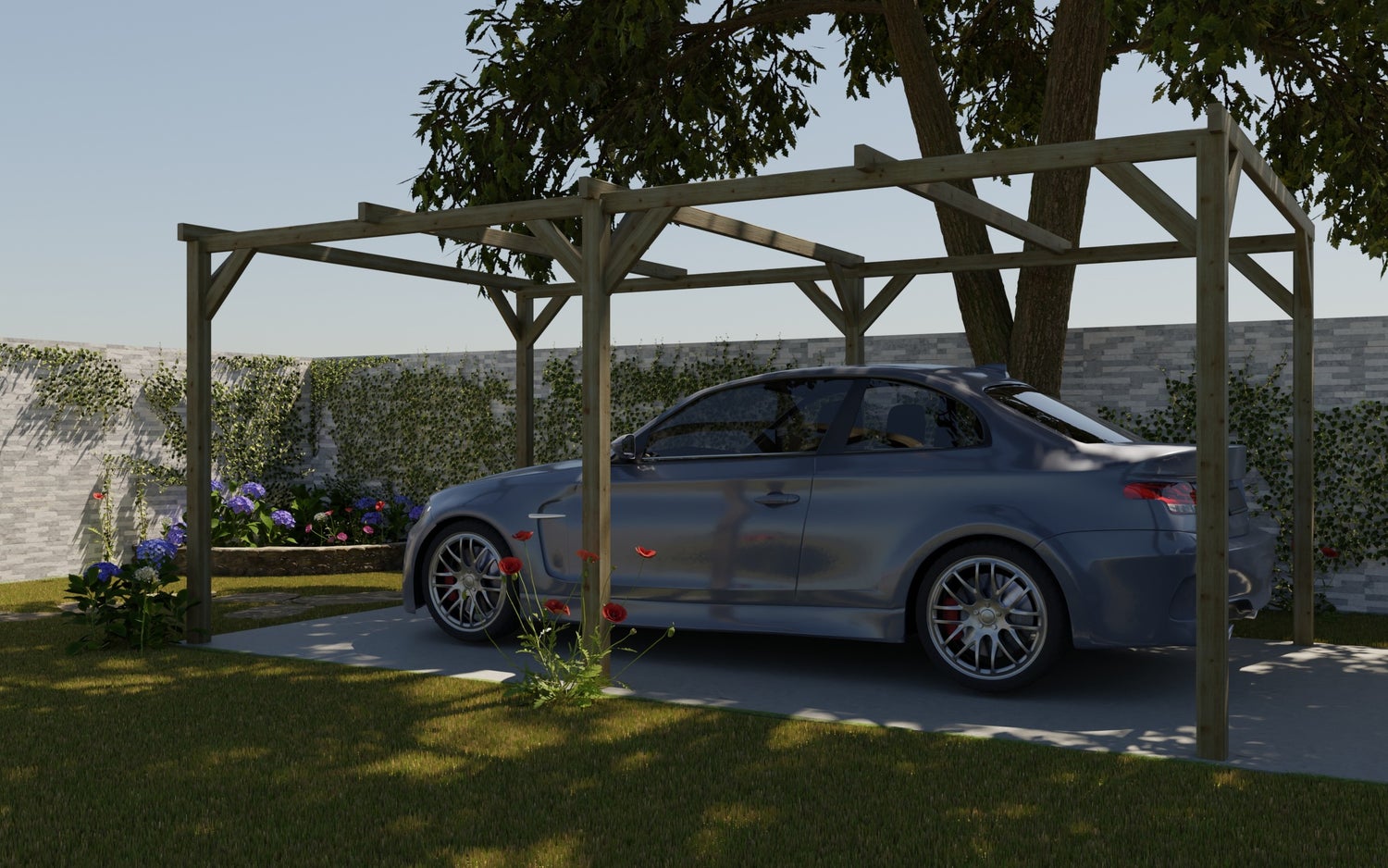 Carport garage dak 3x5,10 m - 15,30 m2