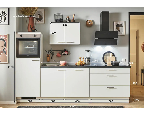 PICCANTE Plus keukenblok met Sonera apparatuur, 260 cm, wit mat, voorgemonteerd, linker uitvoering, 4067368000345