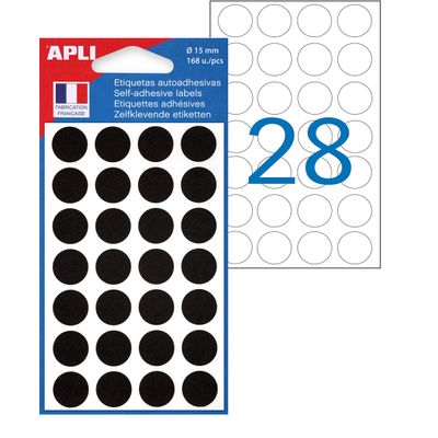 Apli Agipa - 168 Pastilles adhésives - noir - diamètre 15 mm - réf 111847