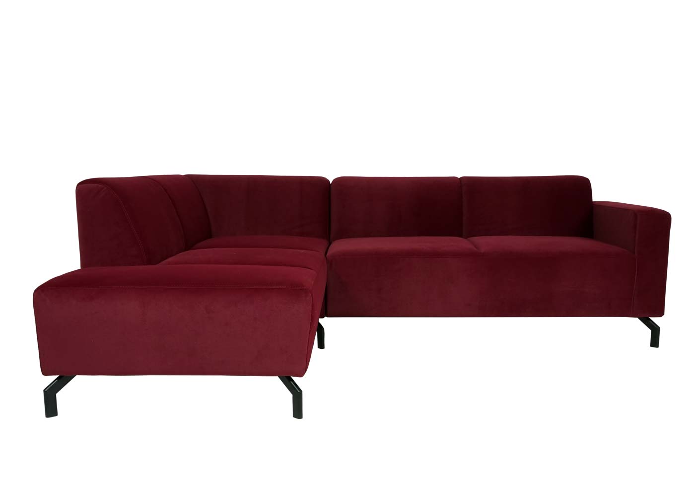 Ecksofa MCW-J60, Couch Sofa mit Ottomane links, Made in EU, wasserabweisend 247cm ~ Samt bordeaux-rot