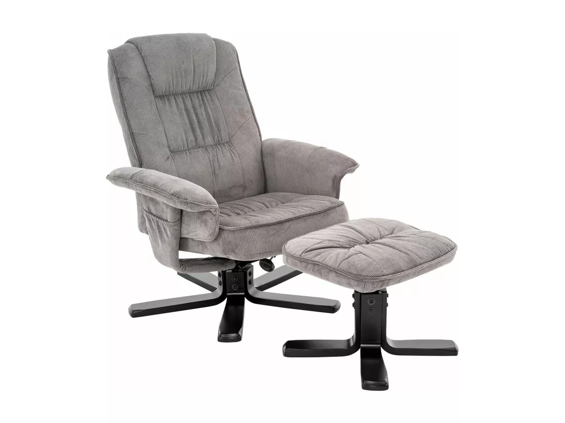 IDIMEX Fauteuil de Relaxation Charly avec Repose-Pieds pouf, siège pivotant et Dossier inclinable en velours côtelé gris/noir