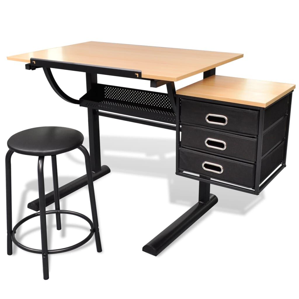 vidaXL Tekentafel met lades en kruk