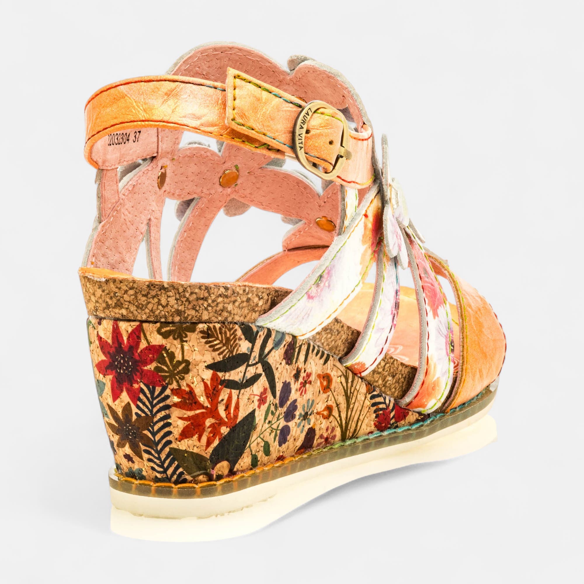 Sandales à talon compensé Femme en cuir orange