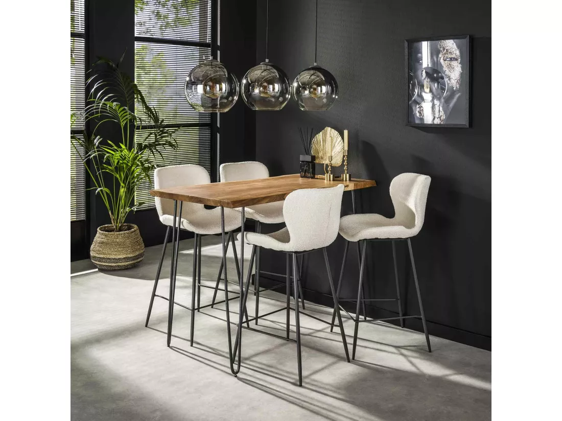Table haute en bois massif bordure naturelle 130 cm MELBOURNE