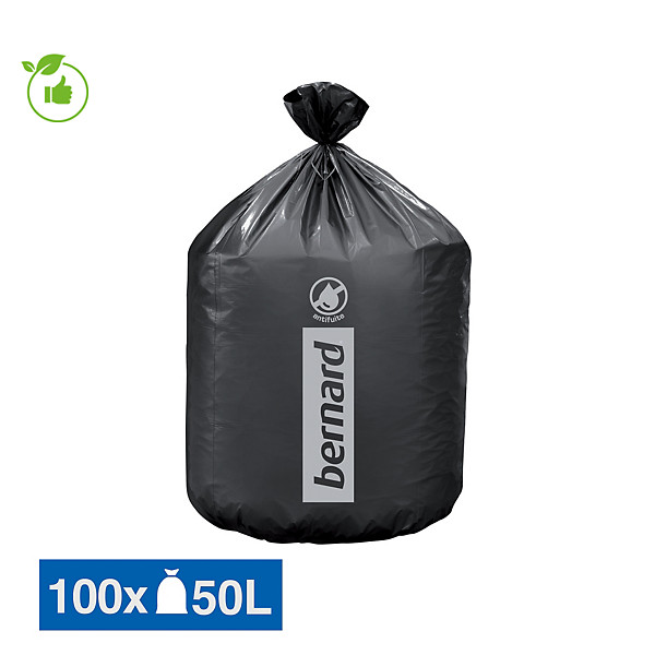 Sacs poubelle déchets courants Bernard Supertene noirs 50 L, lot de 100