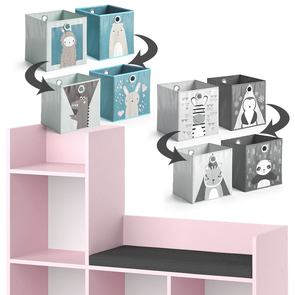 Vicco Regal mit Sitzbank Luigi 107 x 88 cm, Rosa, Kinderzimmer, mit 4 Faltboxen