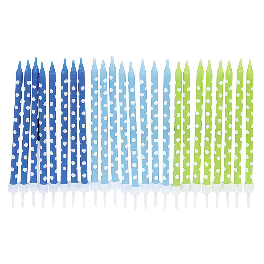 Bougie anniversaire à pois blanc bleu et vert XXL x 24