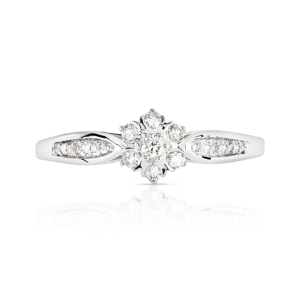 Bague or 750 blanc fleur diamants