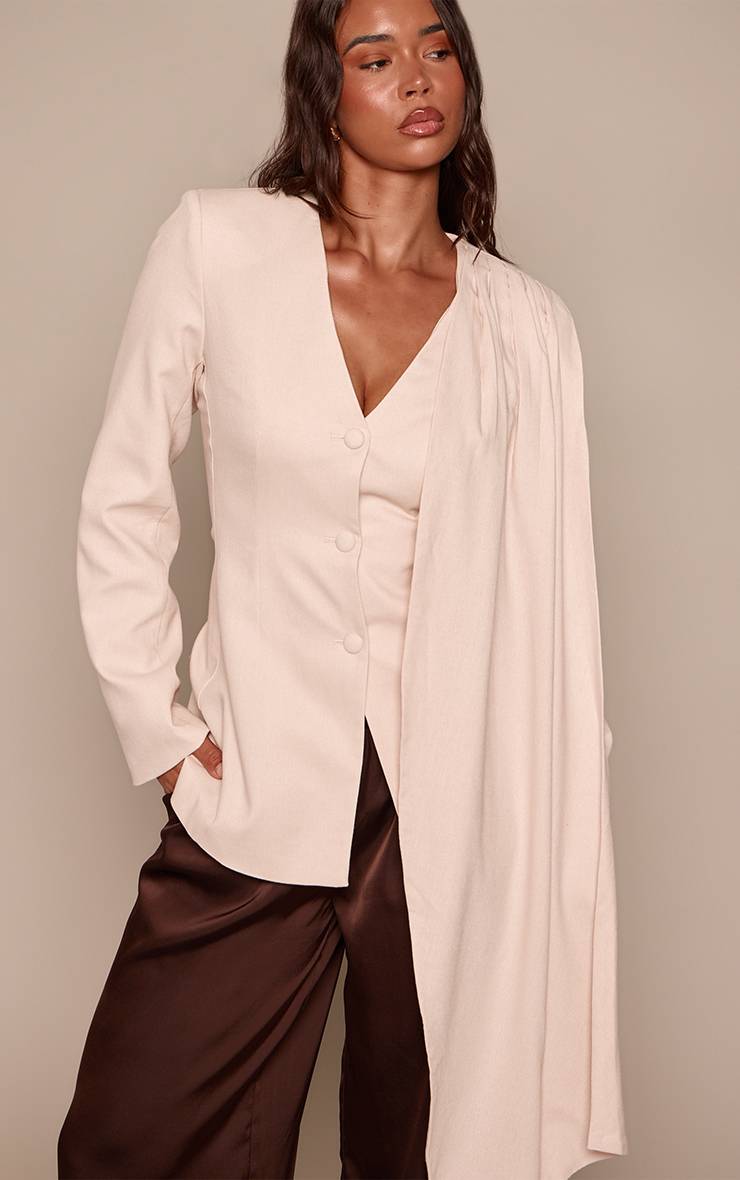 Gris Pierre Blazer Cape Ajusté Beige À Manches Longues