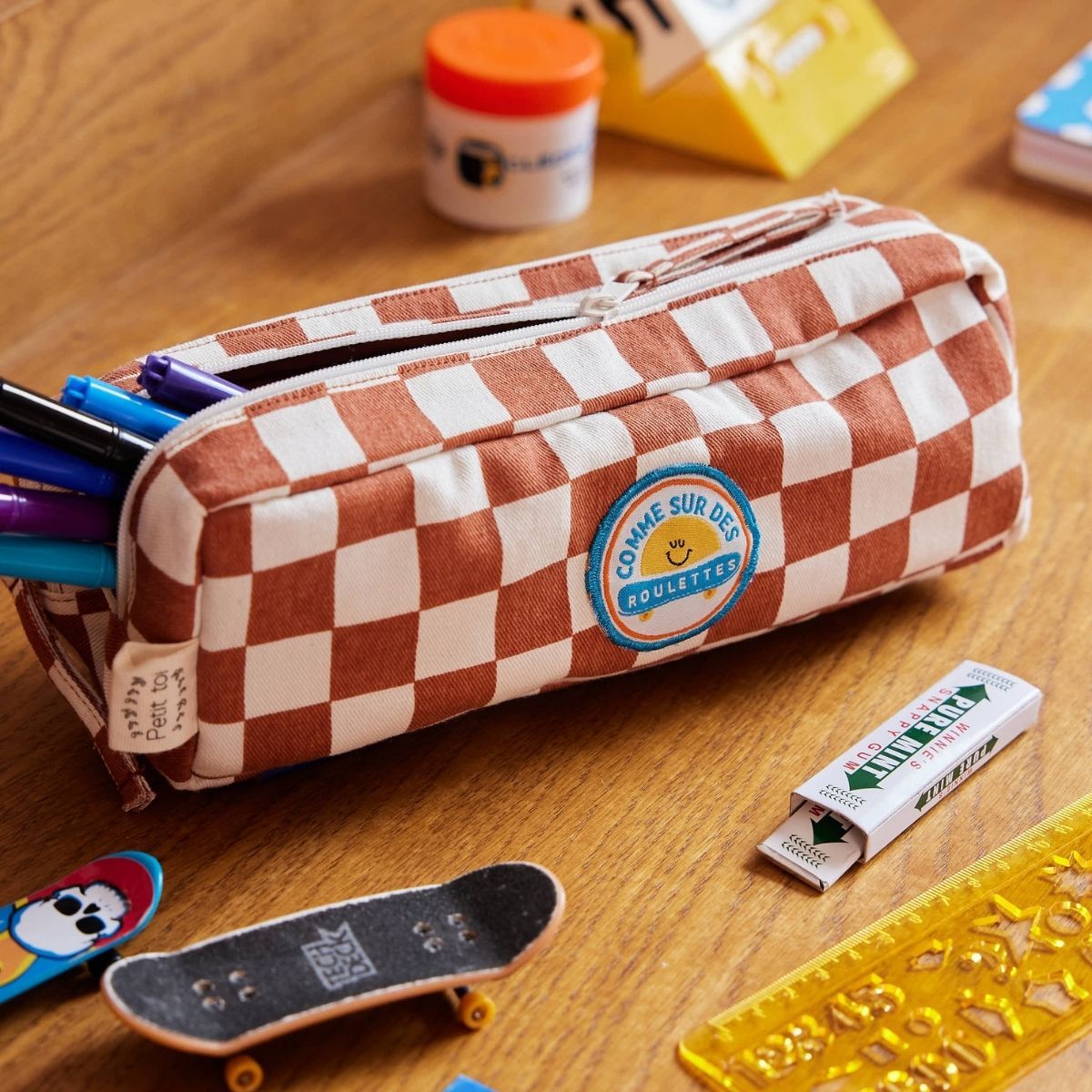 Trousse double zip damier - Skate park Petit toi