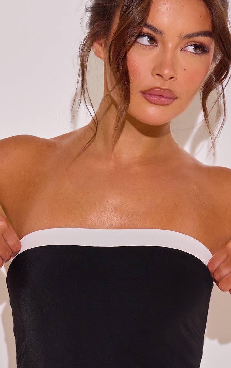 Noir Maillot De Bain Bandeau À Bordure Contrastante
