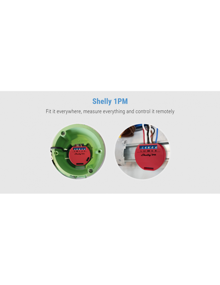 Shelly Plus 1PM - WiFI relæ med effektmåling (24VDC/230VAC)