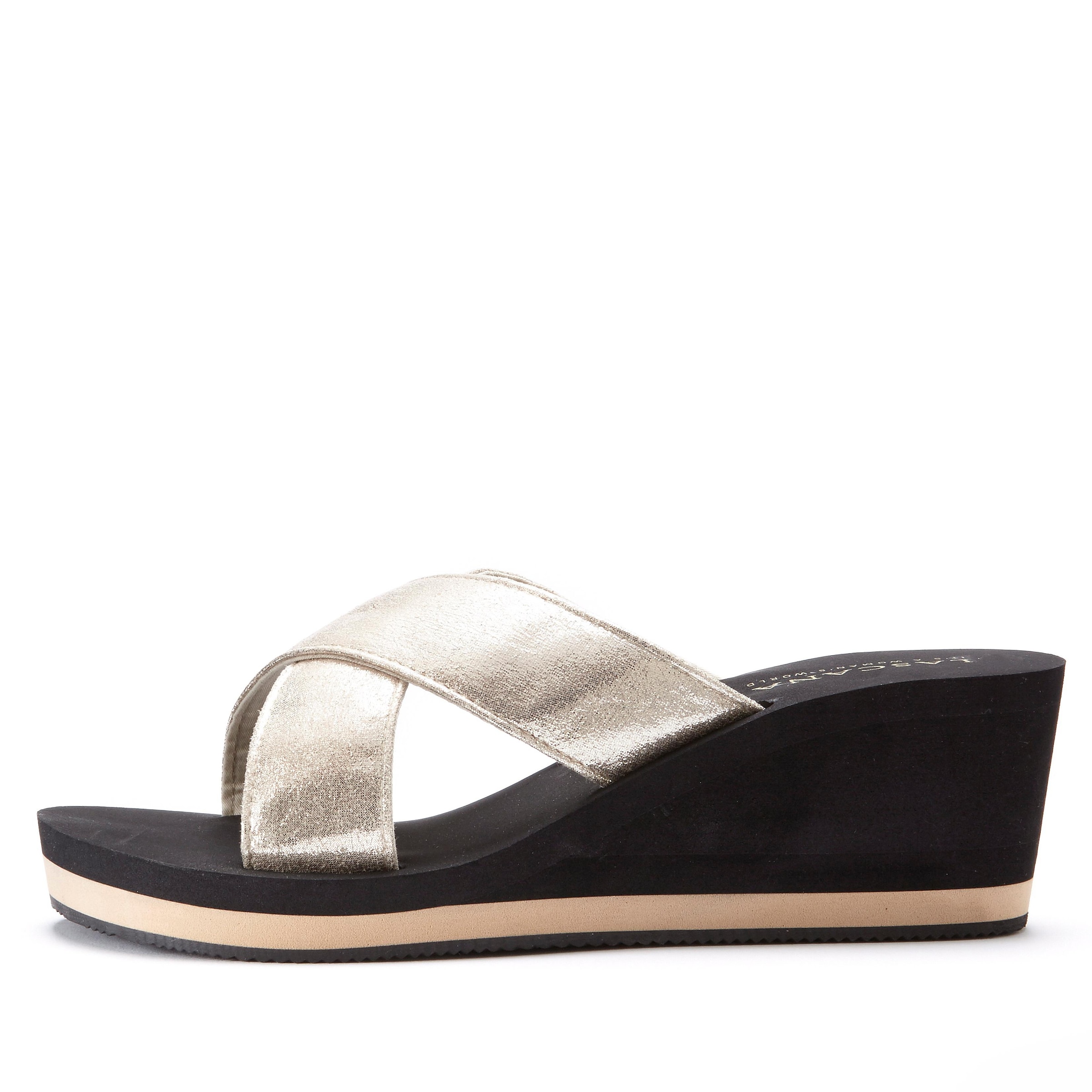 LASCANA Badepantolette  Sandale, Pantolette, Badeschuh mit Keilabsatz und Metallic-Optik VEGAN