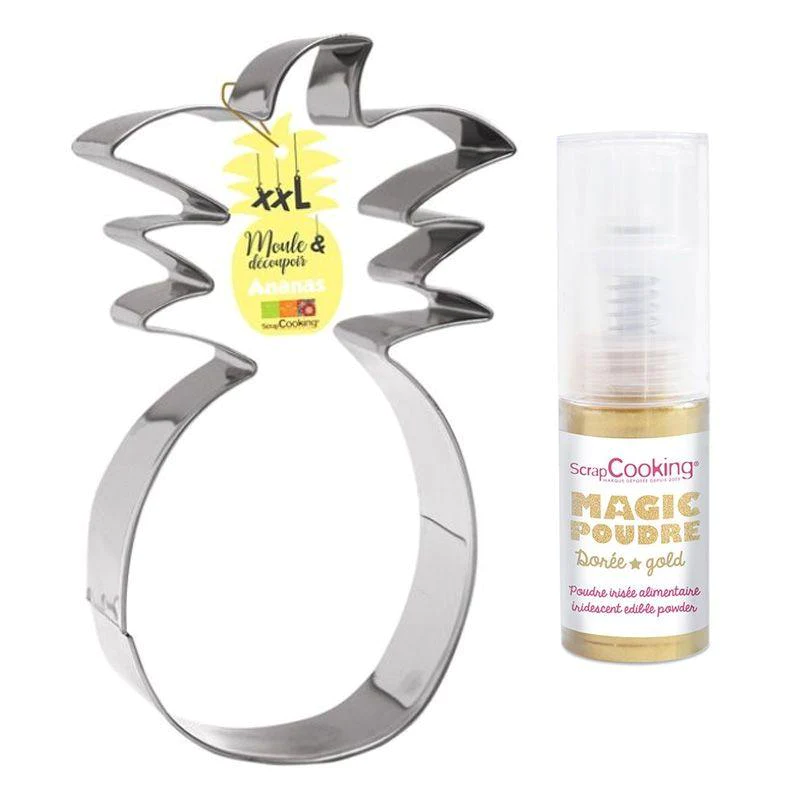 Découpoir à pâtisserie inox XXL Ananas + 1 poudre alimentaire irisée d