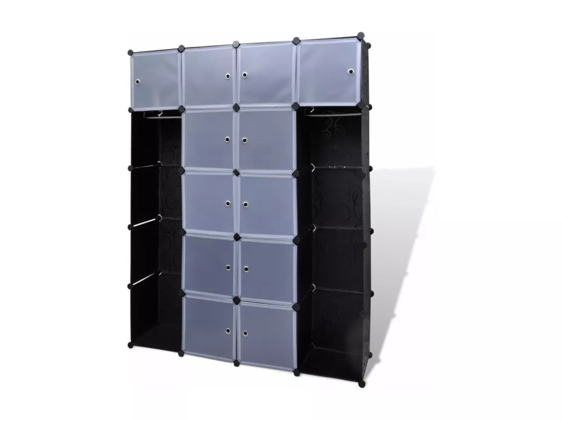 Armoire modulaire 14 compartiments Noir et blanc 37x146x180,5cm