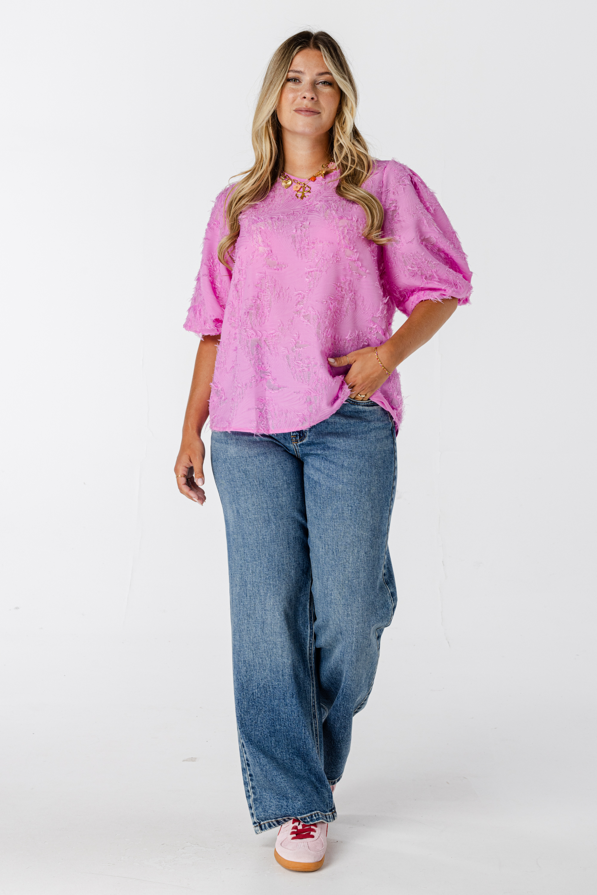 Blouse met korte pofmouw Pink