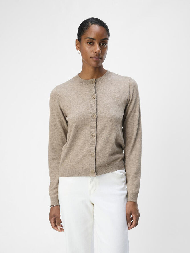 Object OBJTHESS L/S SHORT CARDIGAN NOOS Desert taupe/melange