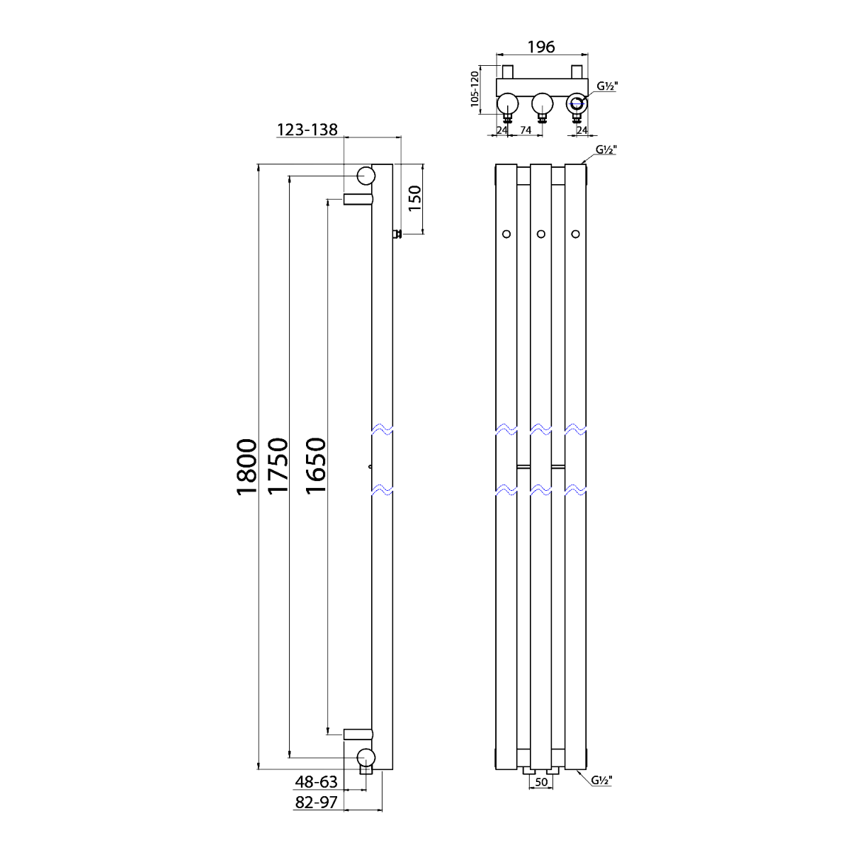 Sapho Pilon radiator 20x180cm chroom
