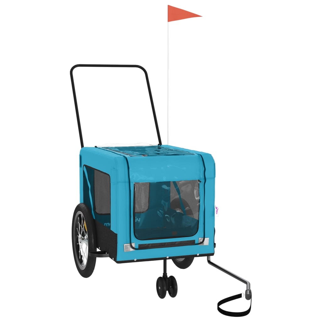 vidaXL Reboque para Bicicleta de Animais de Estimação em Tecido Oxford Azul e Preto