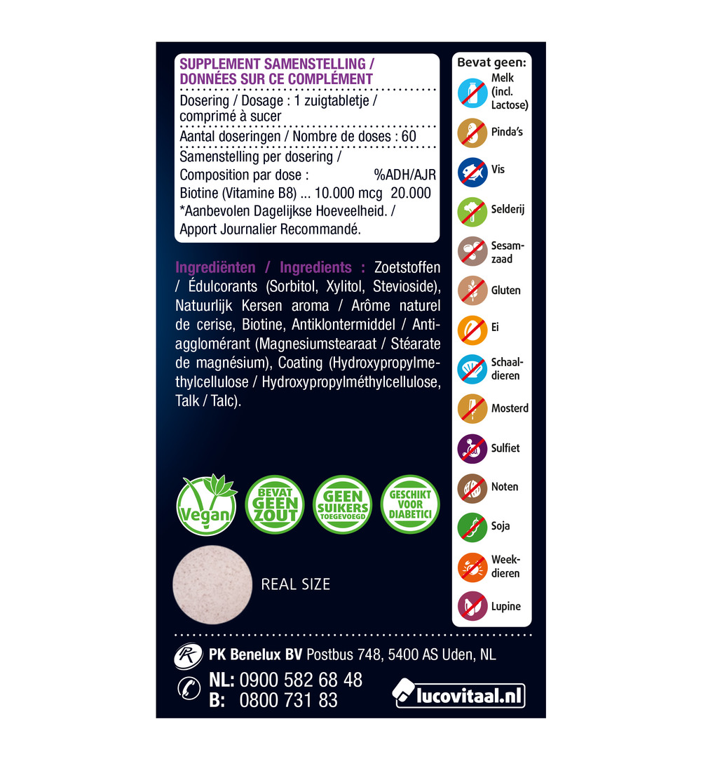 Lucovitaal Biotine 10.000mcg Forte (60 zuigtabletten)