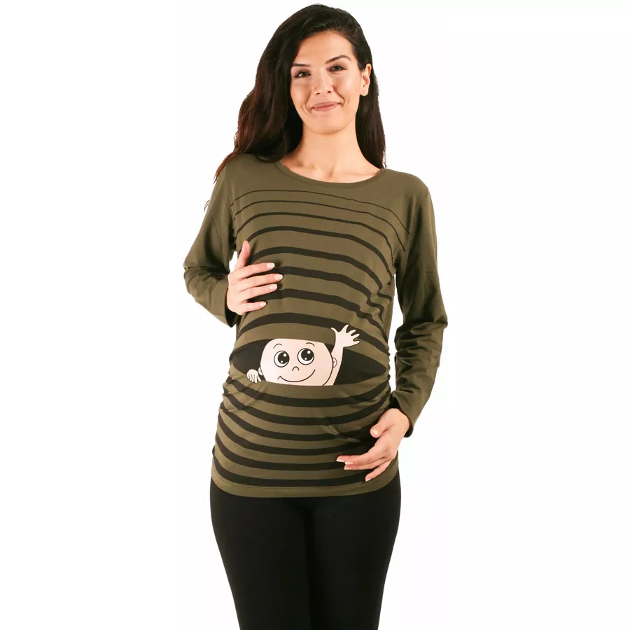 M.M.C. Umstandslangarmshirt Winke Winke mit Motiv Khaki
